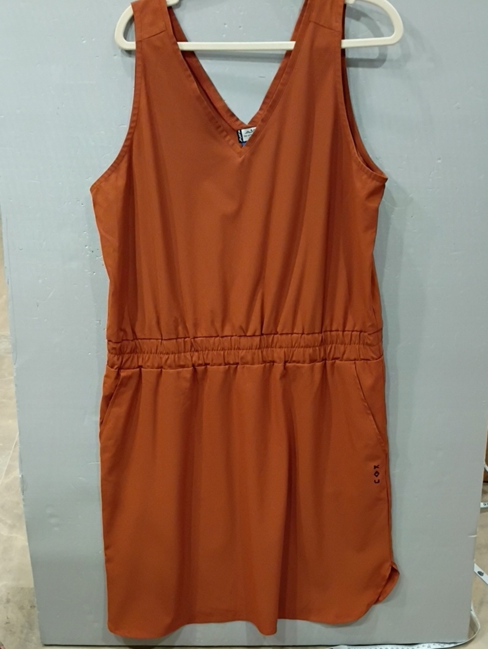 Kavu Rust Orange Sleeveless V-Neck Mini Dress With Pockets